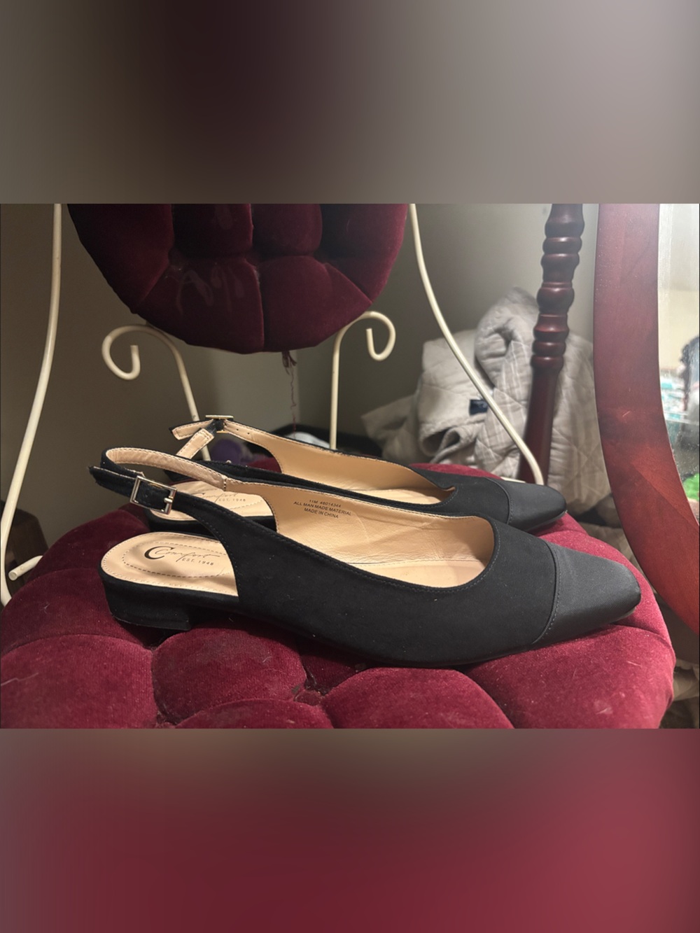 Black Pointed-Toe Slingback Flats
